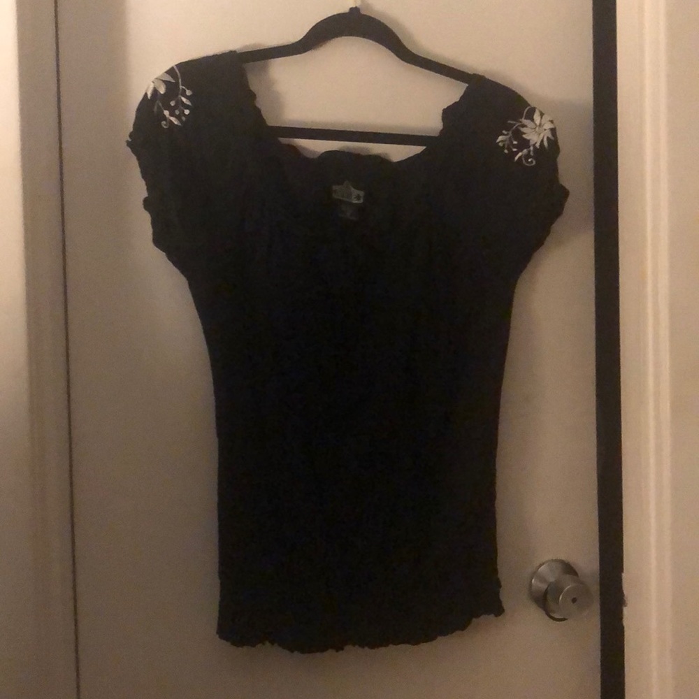 Angie black peasant top whit floral embroidery m